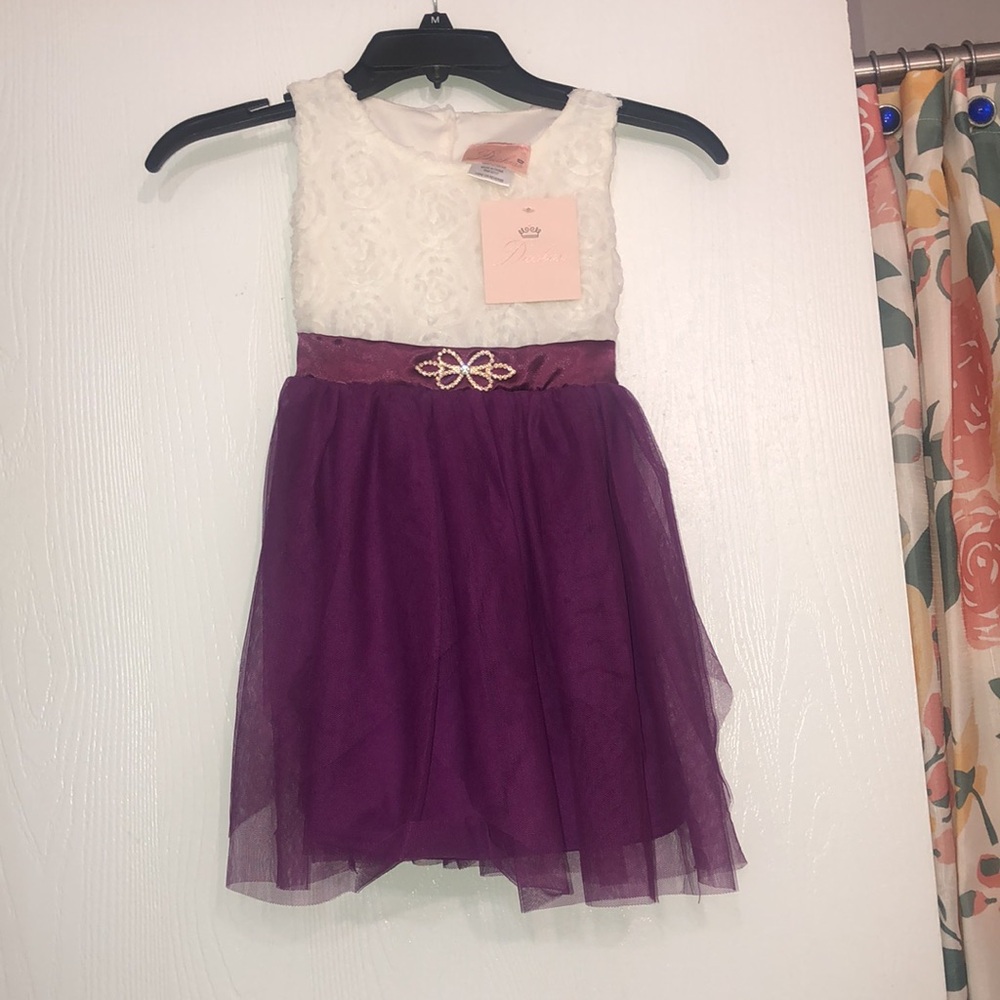Charming Purple and White Kids Dress with Lace Top